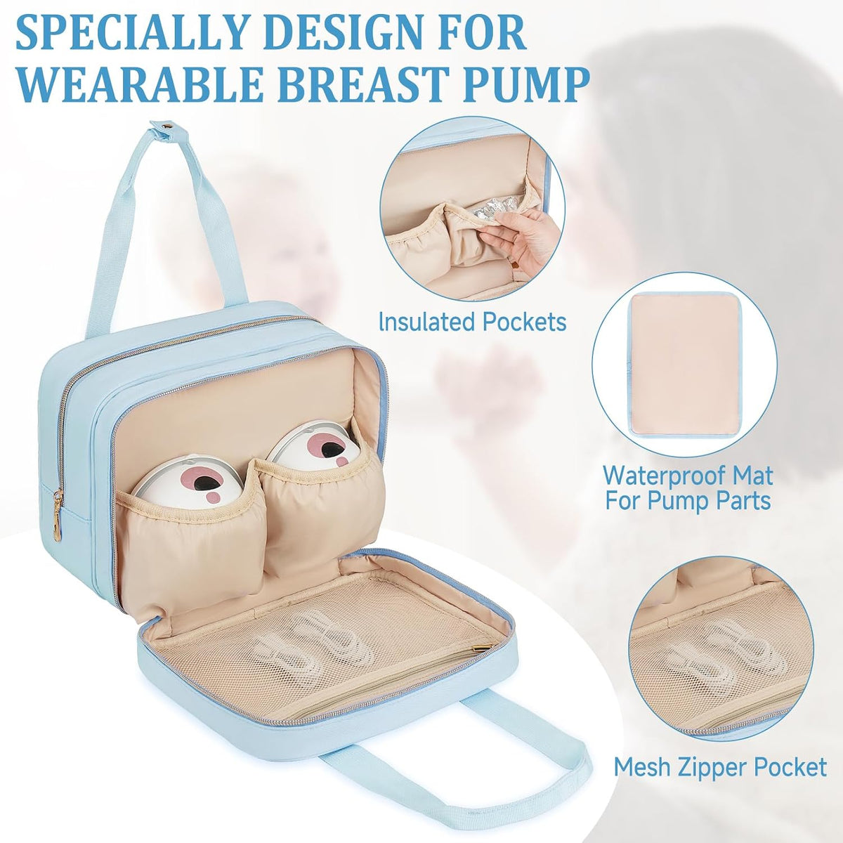 Breastmilk Cooler Travel Bag, Wearable Breast Pump Storage Bag Compatible with Momcozy/Eufy/Paruu/Elvie/Willow/Medela Breast Pump with Ice Pack and Waterproof Mat,Pink