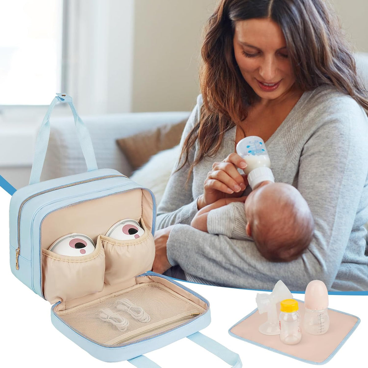 Breastmilk Cooler Travel Bag, Wearable Breast Pump Storage Bag Compatible with Momcozy/Eufy/Paruu/Elvie/Willow/Medela Breast Pump with Ice Pack and Waterproof Mat,Pink