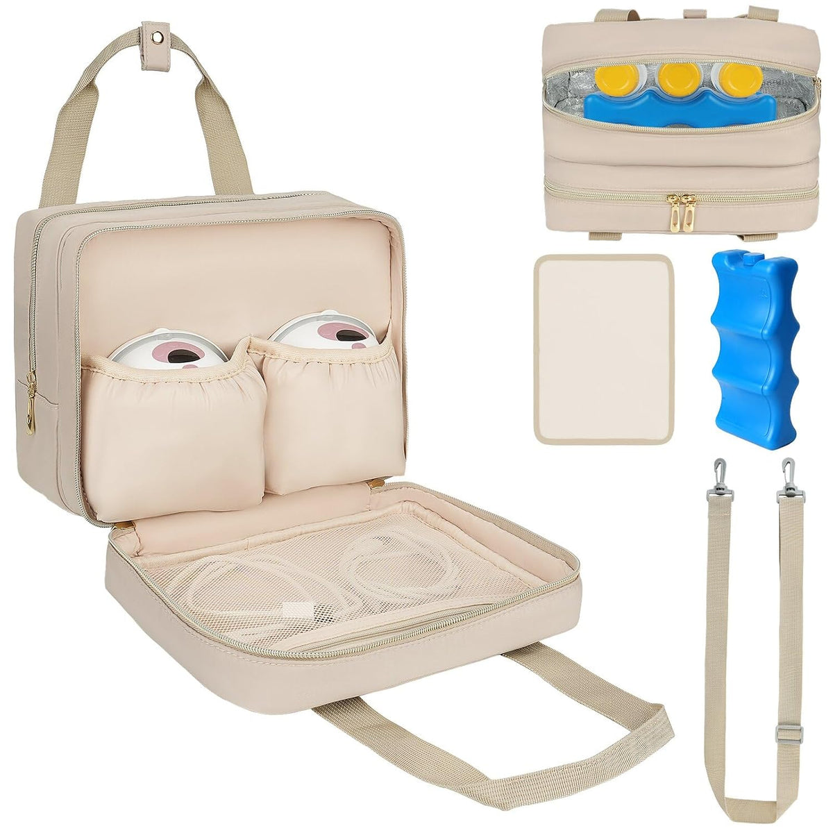 Breastmilk Cooler Travel Bag, Wearable Breast Pump Storage Bag Compatible with Momcozy/Eufy/Paruu/Elvie/Willow/Medela Breast Pump with Ice Pack and Waterproof Mat,Pink