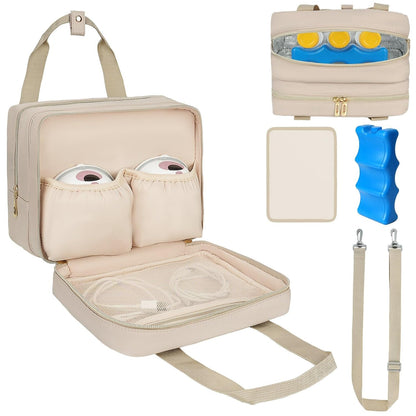 Breastmilk Cooler Travel Bag, Wearable Breast Pump Storage Bag Compatible with Momcozy/Eufy/Paruu/Elvie/Willow/Medela Breast Pump with Ice Pack and Waterproof Mat,Pink