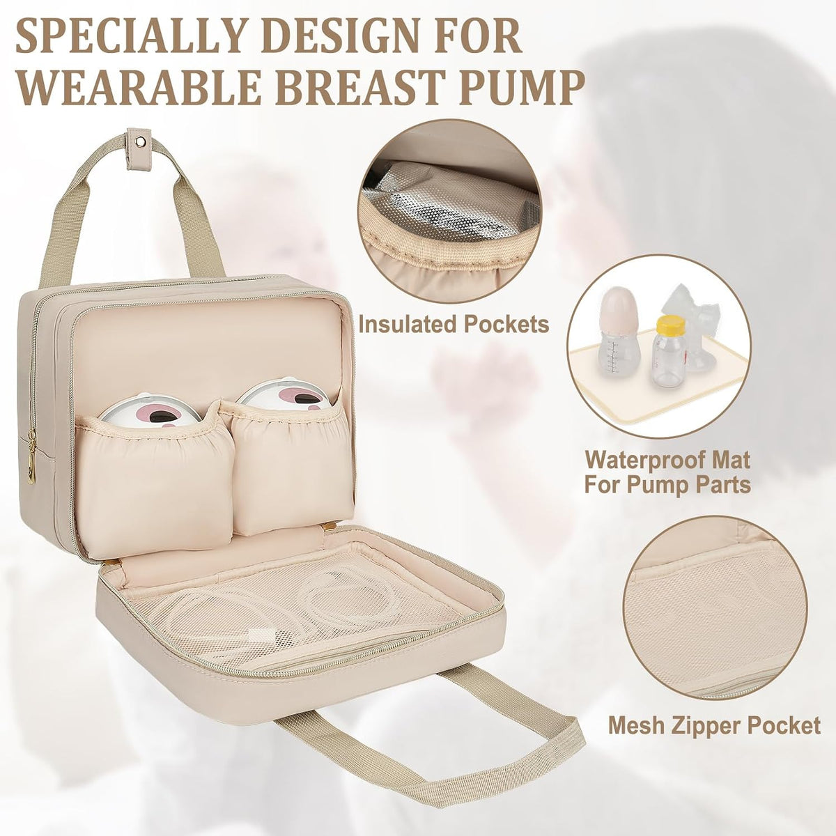 Breastmilk Cooler Travel Bag, Wearable Breast Pump Storage Bag Compatible with Momcozy/Eufy/Paruu/Elvie/Willow/Medela Breast Pump with Ice Pack and Waterproof Mat,Pink