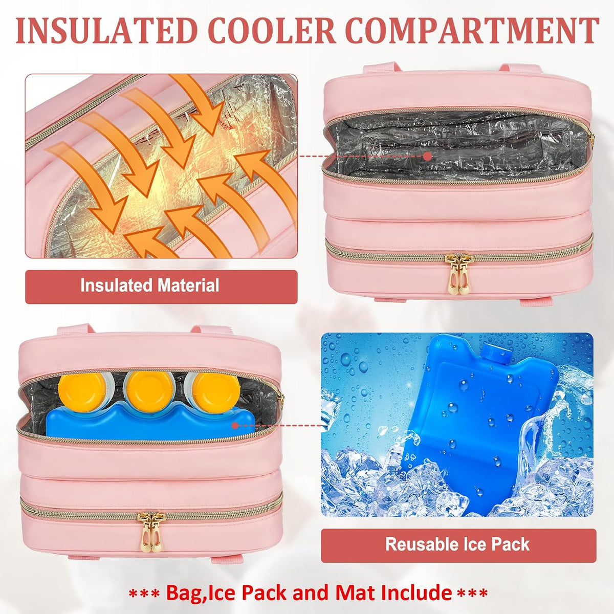 Breastmilk Cooler Travel Bag, Wearable Breast Pump Storage Bag Compatible with Momcozy/Eufy/Paruu/Elvie/Willow/Medela Breast Pump with Ice Pack and Waterproof Mat,Pink