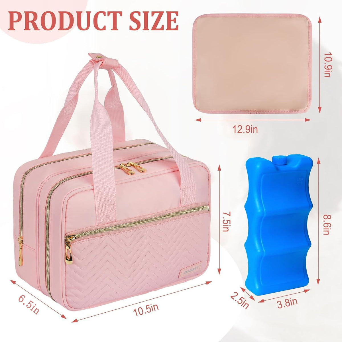 Breastmilk Cooler Travel Bag, Wearable Breast Pump Storage Bag Compatible with Momcozy/Eufy/Paruu/Elvie/Willow/Medela Breast Pump with Ice Pack and Waterproof Mat,Pink