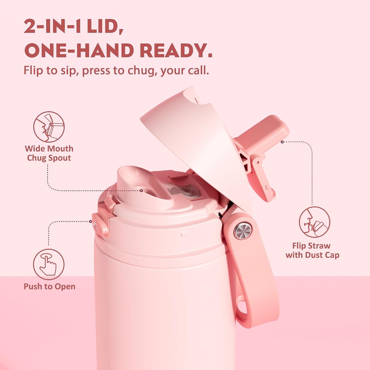 24 oz Travel Water Bottle: 2-in-1 Push-Button Spout & Quick-Flip Straw, Leakproof, Cold 24Hrs, Fits Car Cup Holder, Stainless Steel Cup for Sports, School, Commute, Camping (Mouse's Mischief) - Colors A