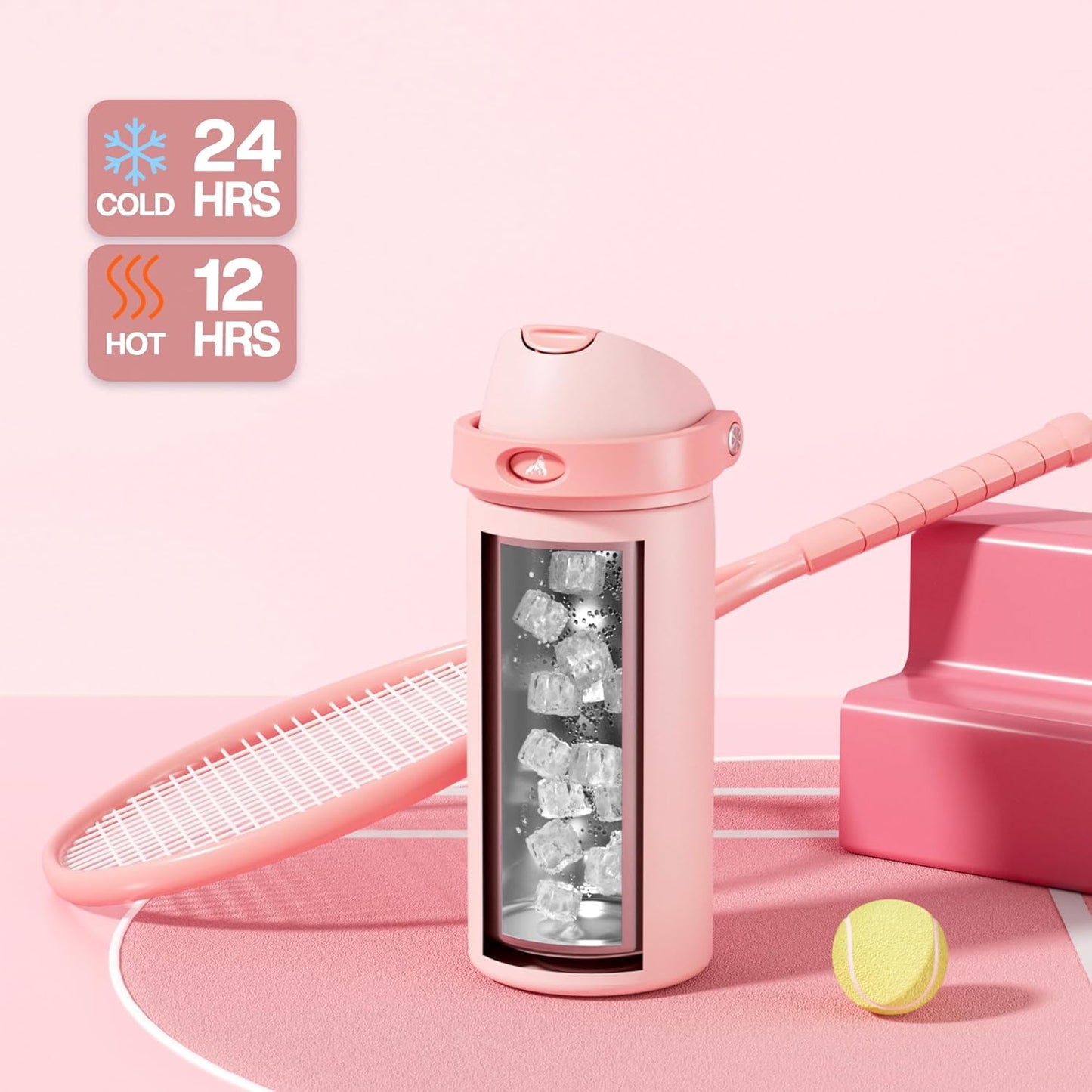 24 oz Travel Water Bottle: 2-in-1 Push-Button Spout & Quick-Flip Straw, Leakproof, Cold 24Hrs, Fits Car Cup Holder, Stainless Steel Cup for Sports, School, Commute, Camping (Mouse's Mischief) - Colors A