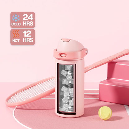 24 oz Travel Water Bottle: 2-in-1 Push-Button Spout & Quick-Flip Straw, Leakproof, Cold 24Hrs, Fits Car Cup Holder, Stainless Steel Cup for Sports, School, Commute, Camping (Mouse's Mischief) - Colors A