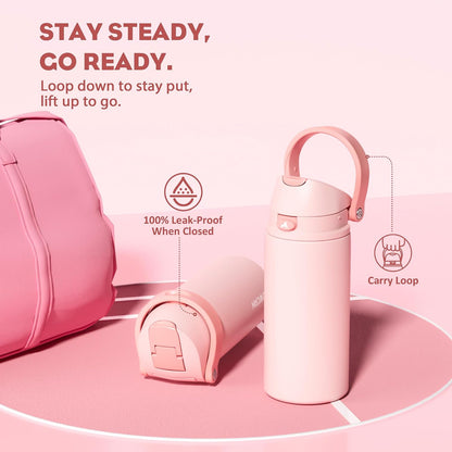 24 oz Travel Water Bottle: 2-in-1 Push-Button Spout & Quick-Flip Straw, Leakproof, Cold 24Hrs, Fits Car Cup Holder, Stainless Steel Cup for Sports, School, Commute, Camping (Mouse's Mischief) - Colors A