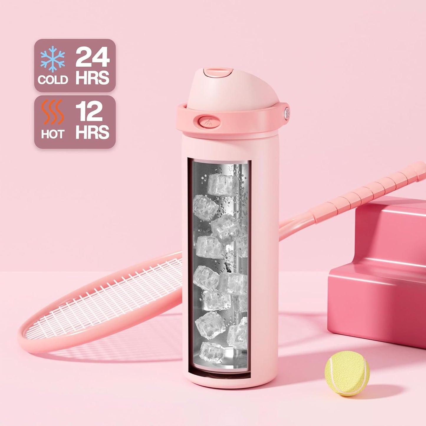 24 oz Travel Water Bottle: 2-in-1 Push-Button Spout & Quick-Flip Straw, Leakproof, Cold 24Hrs, Fits Car Cup Holder, Stainless Steel Cup for Sports, School, Commute, Camping (Mouse's Mischief) - Colors A