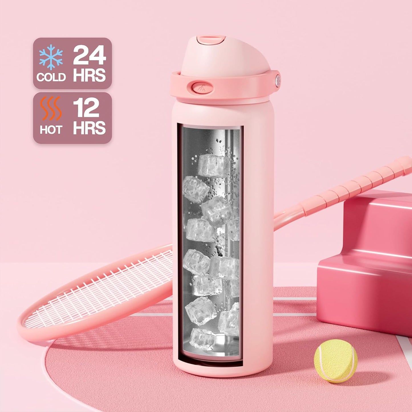 24 oz Travel Water Bottle: 2-in-1 Push-Button Spout & Quick-Flip Straw, Leakproof, Cold 24Hrs, Fits Car Cup Holder, Stainless Steel Cup for Sports, School, Commute, Camping (Mouse's Mischief) - Colors A