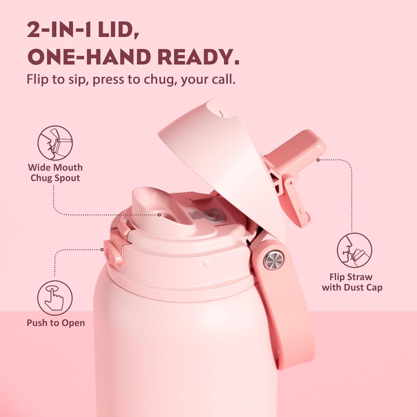 24 oz Travel Water Bottle: 2-in-1 Push-Button Spout & Quick-Flip Straw, Leakproof, Cold 24Hrs, Fits Car Cup Holder, Stainless Steel Cup for Sports, School, Commute, Camping (Mouse's Mischief) - Colors A