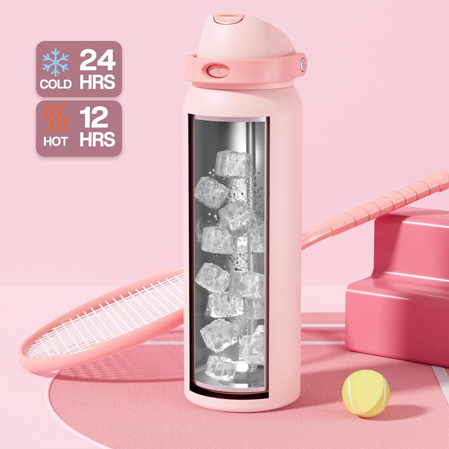 24 oz Travel Water Bottle: 2-in-1 Push-Button Spout & Quick-Flip Straw, Leakproof, Cold 24Hrs, Fits Car Cup Holder, Stainless Steel Cup for Sports, School, Commute, Camping (Mouse's Mischief) - Colors A