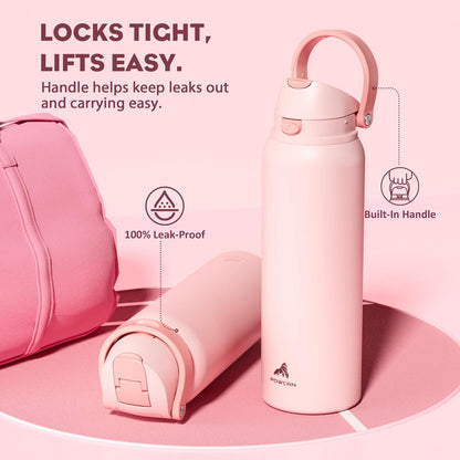24 oz Travel Water Bottle: 2-in-1 Push-Button Spout & Quick-Flip Straw, Leakproof, Cold 24Hrs, Fits Car Cup Holder, Stainless Steel Cup for Sports, School, Commute, Camping (Mouse's Mischief) - Colors A