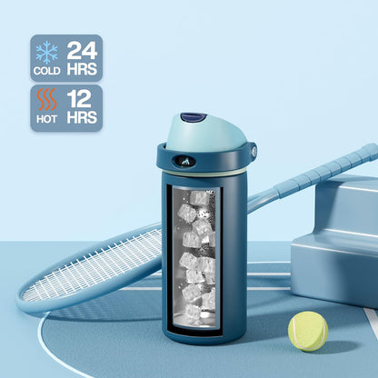 24 oz Travel Water Bottle: 2-in-1 Push-Button Spout & Quick-Flip Straw, Leakproof, Cold 24Hrs, Fits Car Cup Holder, Stainless Steel Cup for Sports, School, Commute, Camping (Mouse's Mischief) - Colors A