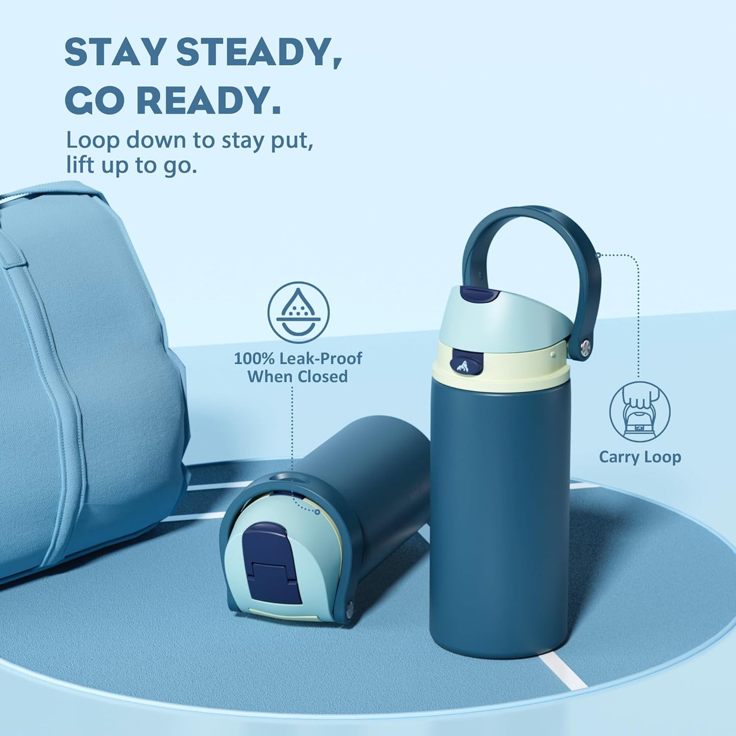 24 oz Travel Water Bottle: 2-in-1 Push-Button Spout & Quick-Flip Straw, Leakproof, Cold 24Hrs, Fits Car Cup Holder, Stainless Steel Cup for Sports, School, Commute, Camping (Mouse's Mischief) - Colors A