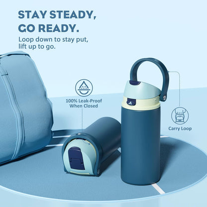 24 oz Travel Water Bottle: 2-in-1 Push-Button Spout & Quick-Flip Straw, Leakproof, Cold 24Hrs, Fits Car Cup Holder, Stainless Steel Cup for Sports, School, Commute, Camping (Mouse's Mischief) - Colors A