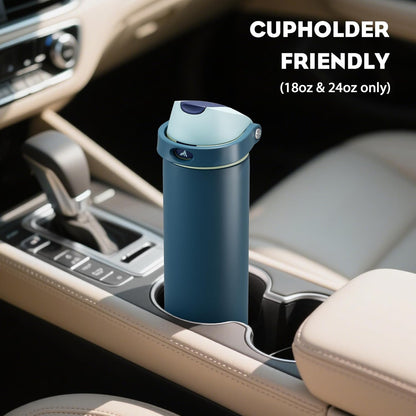 24 oz Travel Water Bottle: 2-in-1 Push-Button Spout & Quick-Flip Straw, Leakproof, Cold 24Hrs, Fits Car Cup Holder, Stainless Steel Cup for Sports, School, Commute, Camping (Mouse's Mischief) - Colors A
