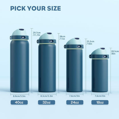 24 oz Travel Water Bottle: 2-in-1 Push-Button Spout & Quick-Flip Straw, Leakproof, Cold 24Hrs, Fits Car Cup Holder, Stainless Steel Cup for Sports, School, Commute, Camping (Mouse's Mischief) - Colors A