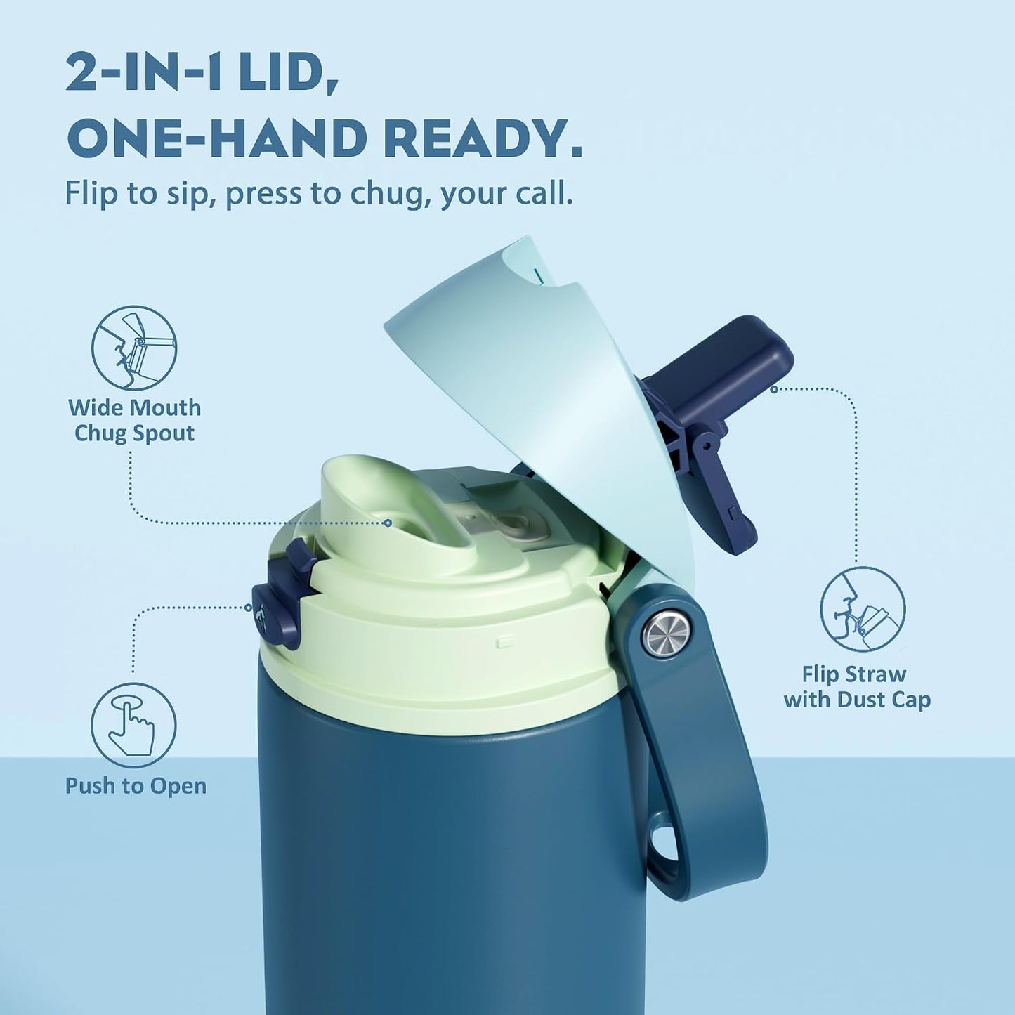 24 oz Travel Water Bottle: 2-in-1 Push-Button Spout & Quick-Flip Straw, Leakproof, Cold 24Hrs, Fits Car Cup Holder, Stainless Steel Cup for Sports, School, Commute, Camping (Mouse's Mischief) - Colors A