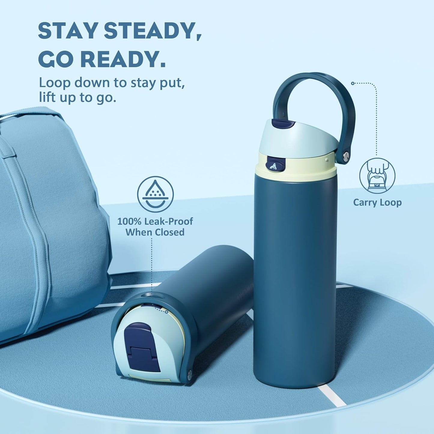 24 oz Travel Water Bottle: 2-in-1 Push-Button Spout & Quick-Flip Straw, Leakproof, Cold 24Hrs, Fits Car Cup Holder, Stainless Steel Cup for Sports, School, Commute, Camping (Mouse's Mischief) - Colors A
