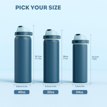 24 oz Travel Water Bottle: 2-in-1 Push-Button Spout & Quick-Flip Straw, Leakproof, Cold 24Hrs, Fits Car Cup Holder, Stainless Steel Cup for Sports, School, Commute, Camping (Mouse's Mischief) - Colors A