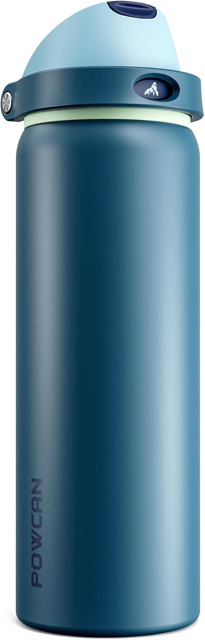 24 oz Travel Water Bottle: 2-in-1 Push-Button Spout & Quick-Flip Straw, Leakproof, Cold 24Hrs, Fits Car Cup Holder, Stainless Steel Cup for Sports, School, Commute, Camping (Mouse's Mischief) - Colors A