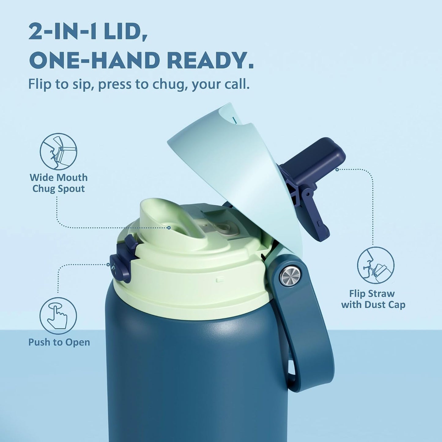24 oz Travel Water Bottle: 2-in-1 Push-Button Spout & Quick-Flip Straw, Leakproof, Cold 24Hrs, Fits Car Cup Holder, Stainless Steel Cup for Sports, School, Commute, Camping (Mouse's Mischief) - Colors A