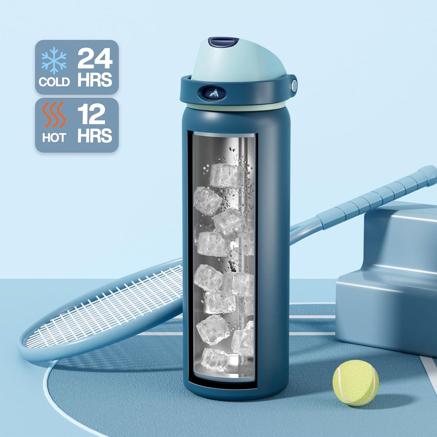 24 oz Travel Water Bottle: 2-in-1 Push-Button Spout & Quick-Flip Straw, Leakproof, Cold 24Hrs, Fits Car Cup Holder, Stainless Steel Cup for Sports, School, Commute, Camping (Mouse's Mischief) - Colors A