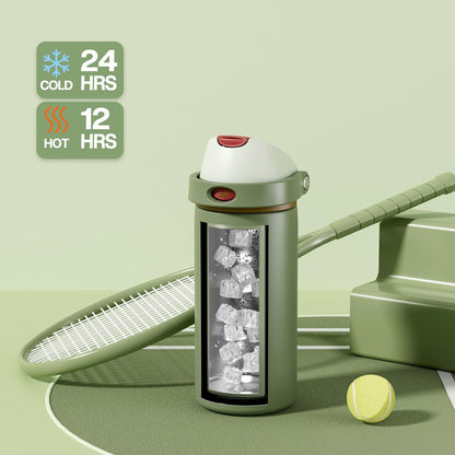 24 oz Travel Water Bottle: 2-in-1 Push-Button Spout & Quick-Flip Straw, Leakproof, Cold 24Hrs, Fits Car Cup Holder, Stainless Steel Cup for Sports, School, Commute, Camping (Mouse's Mischief) - Colors A