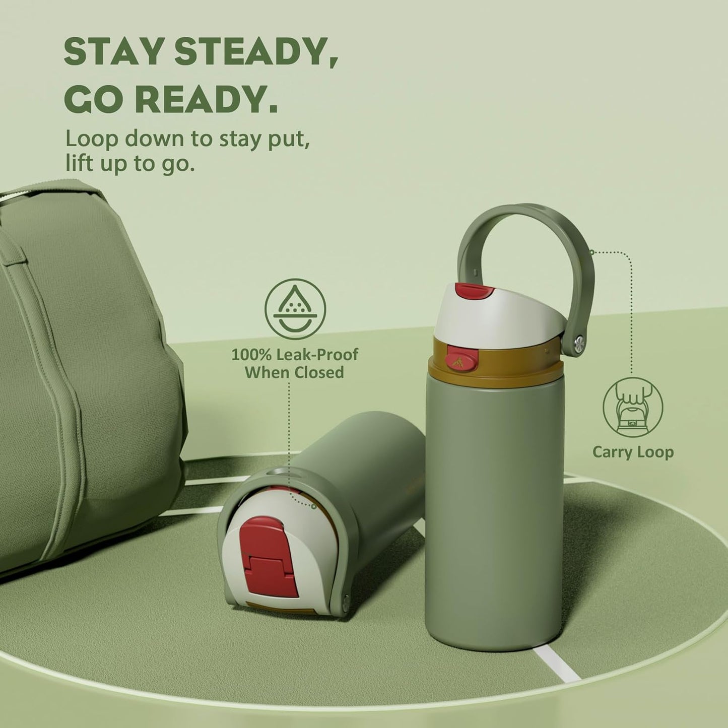 24 oz Travel Water Bottle: 2-in-1 Push-Button Spout & Quick-Flip Straw, Leakproof, Cold 24Hrs, Fits Car Cup Holder, Stainless Steel Cup for Sports, School, Commute, Camping (Mouse's Mischief) - Colors A
