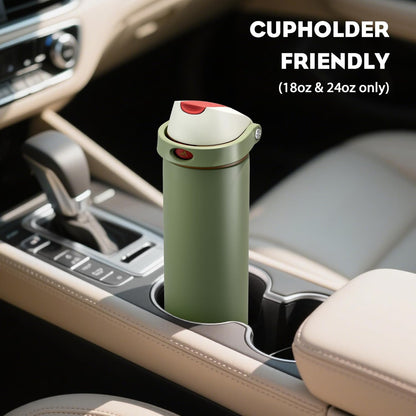 24 oz Travel Water Bottle: 2-in-1 Push-Button Spout & Quick-Flip Straw, Leakproof, Cold 24Hrs, Fits Car Cup Holder, Stainless Steel Cup for Sports, School, Commute, Camping (Mouse's Mischief) - Colors A