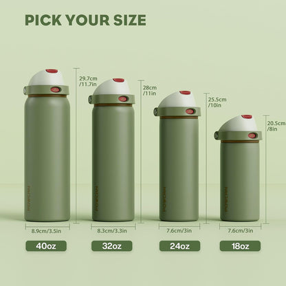 24 oz Travel Water Bottle: 2-in-1 Push-Button Spout & Quick-Flip Straw, Leakproof, Cold 24Hrs, Fits Car Cup Holder, Stainless Steel Cup for Sports, School, Commute, Camping (Mouse's Mischief) - Colors A