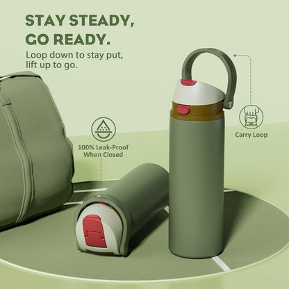 24 oz Travel Water Bottle: 2-in-1 Push-Button Spout & Quick-Flip Straw, Leakproof, Cold 24Hrs, Fits Car Cup Holder, Stainless Steel Cup for Sports, School, Commute, Camping (Mouse's Mischief) - Colors A