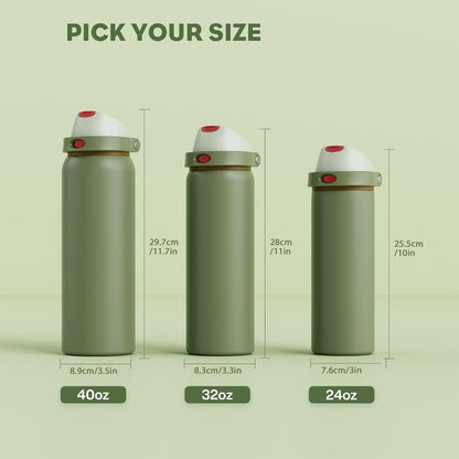 24 oz Travel Water Bottle: 2-in-1 Push-Button Spout & Quick-Flip Straw, Leakproof, Cold 24Hrs, Fits Car Cup Holder, Stainless Steel Cup for Sports, School, Commute, Camping (Mouse's Mischief) - Colors A