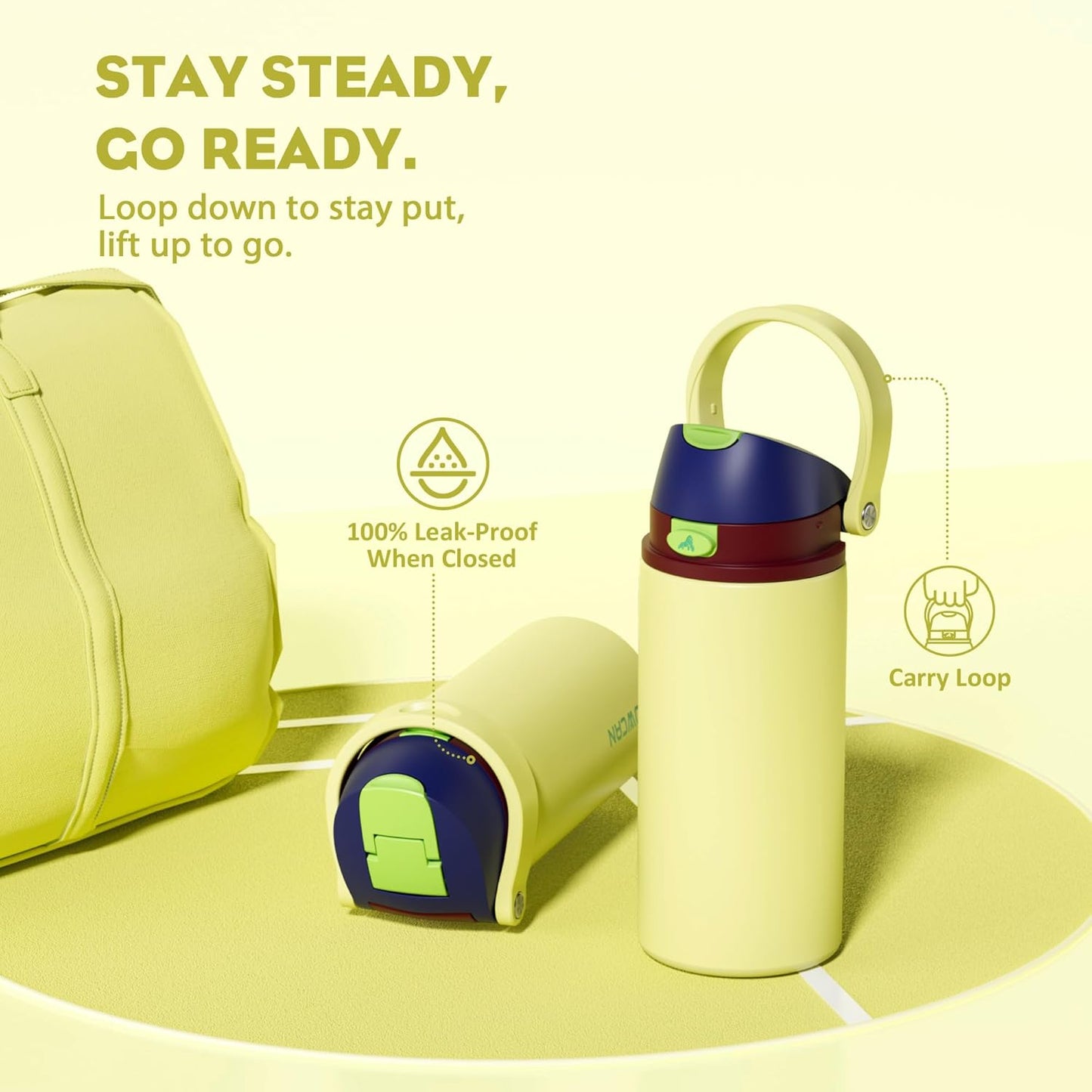 24 oz Travel Water Bottle: 2-in-1 Push-Button Spout & Quick-Flip Straw, Leakproof, Cold 24Hrs, Fits Car Cup Holder, Stainless Steel Cup for Sports, School, Commute, Camping (Mouse's Mischief) - Colors A