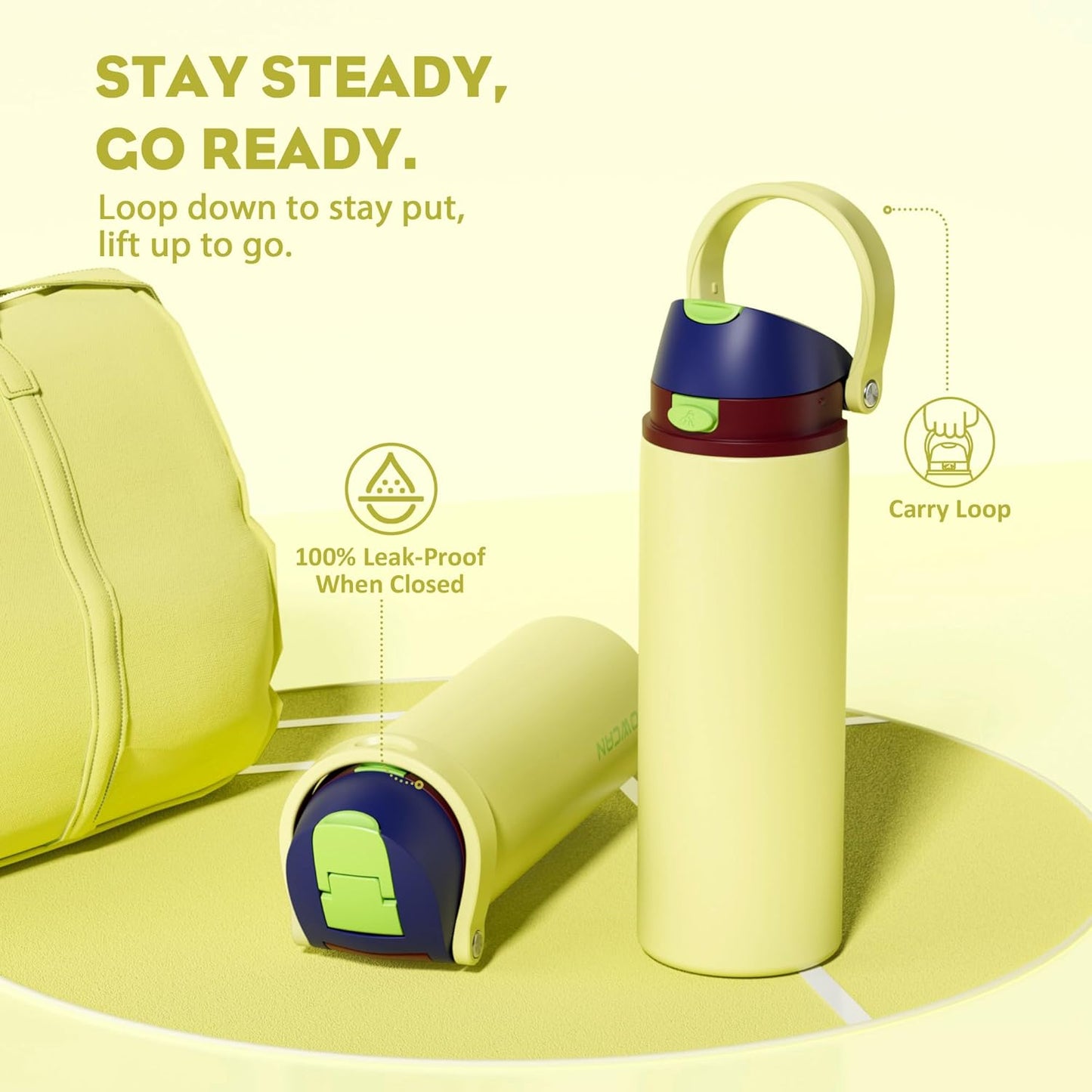 24 oz Travel Water Bottle: 2-in-1 Push-Button Spout & Quick-Flip Straw, Leakproof, Cold 24Hrs, Fits Car Cup Holder, Stainless Steel Cup for Sports, School, Commute, Camping (Mouse's Mischief) - Colors A