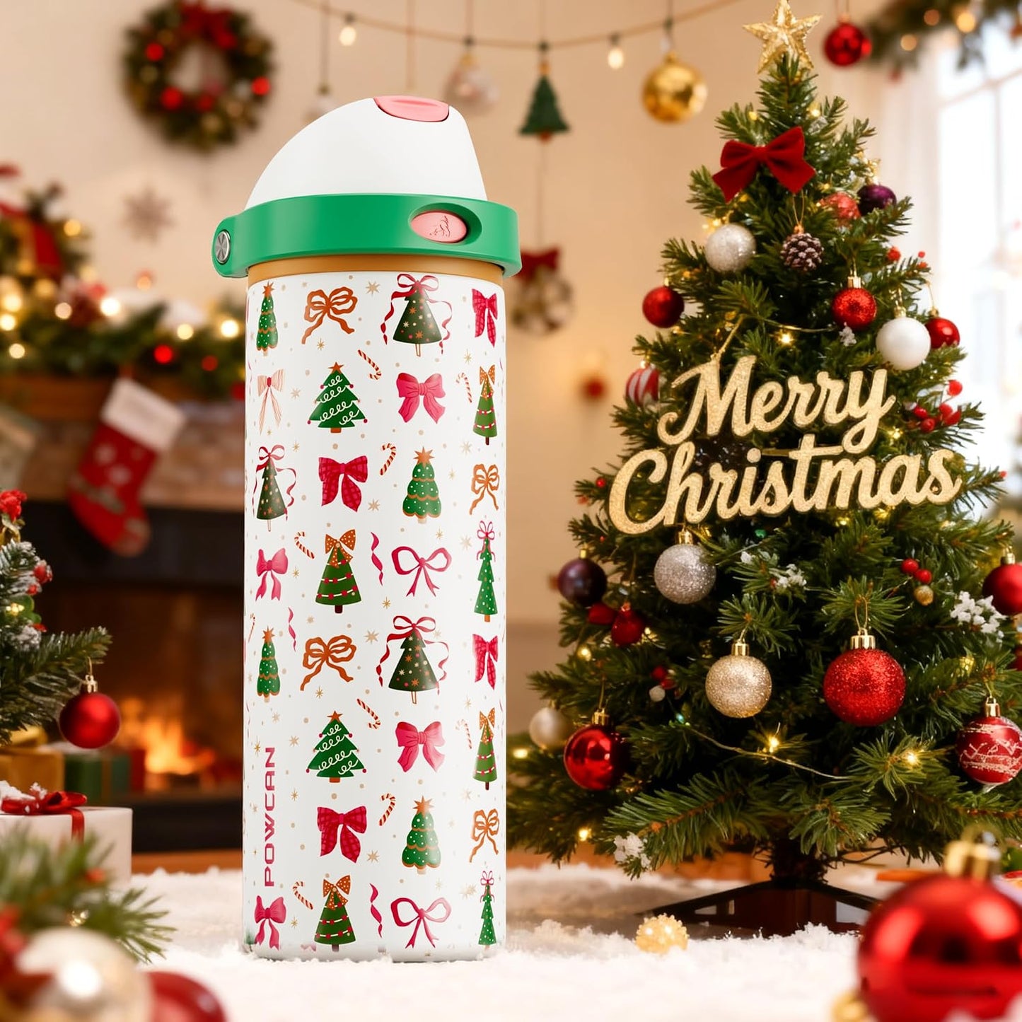 24 oz Travel Water Bottle: 2-in-1 Push-Button Spout & Quick-Flip Straw, Leakproof, Cold 24Hrs, Fits Car Cup Holder, Stainless Steel Cup for Sports, School, Commute, Camping (Mouse's Mischief) - Colors A