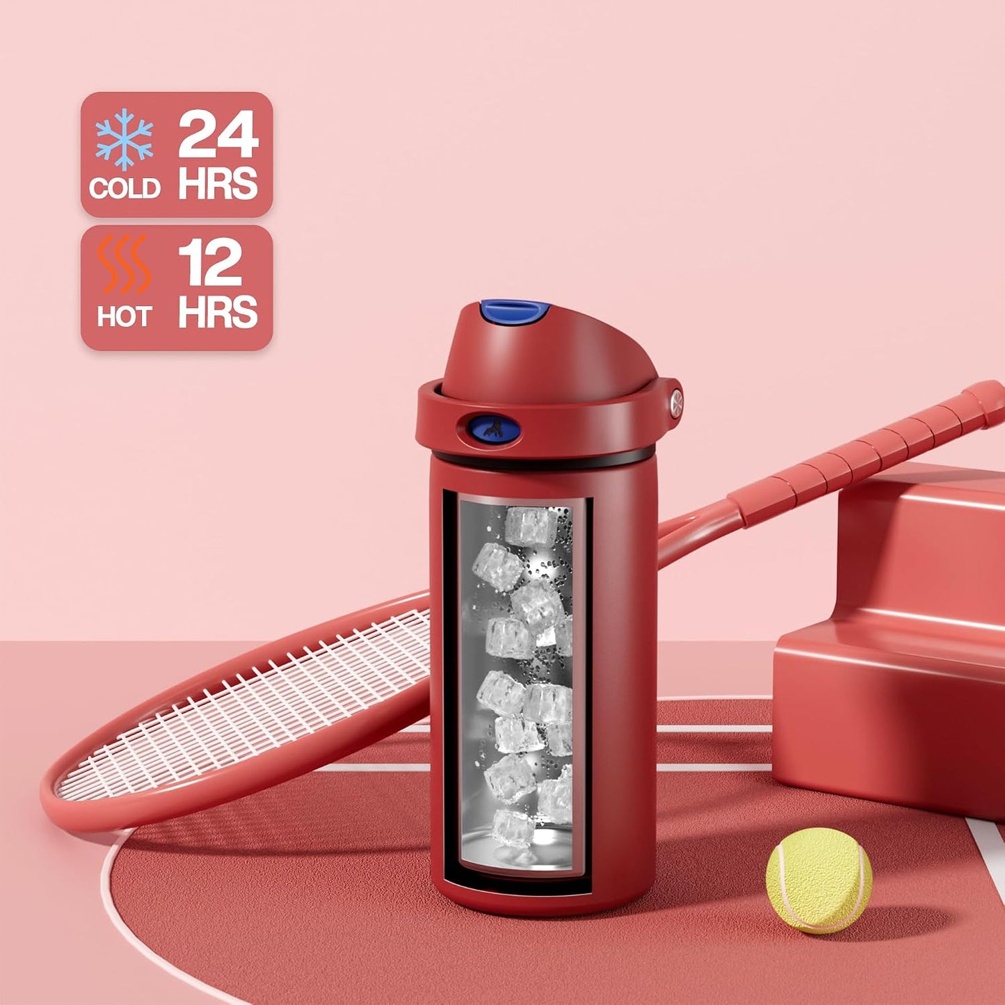 24 oz Travel Water Bottle: 2-in-1 Push-Button Spout & Quick-Flip Straw, Leakproof, Cold 24Hrs, Fits Car Cup Holder, Stainless Steel Cup for Sports, School, Commute, Camping (Mouse's Mischief) - Colors A