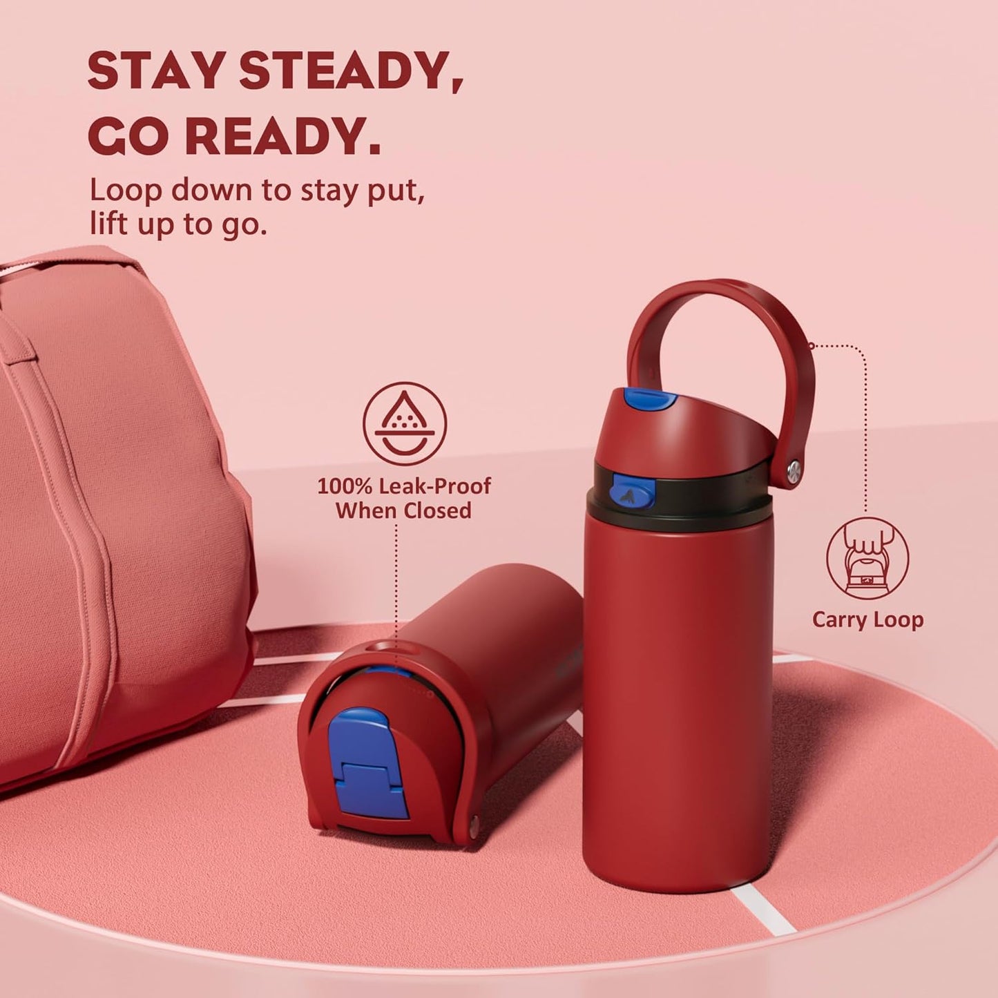 24 oz Travel Water Bottle: 2-in-1 Push-Button Spout & Quick-Flip Straw, Leakproof, Cold 24Hrs, Fits Car Cup Holder, Stainless Steel Cup for Sports, School, Commute, Camping (Mouse's Mischief) - Colors A