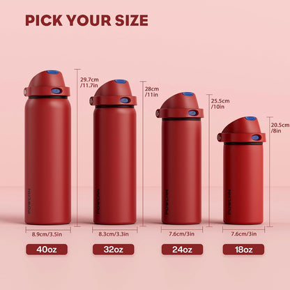 24 oz Travel Water Bottle: 2-in-1 Push-Button Spout & Quick-Flip Straw, Leakproof, Cold 24Hrs, Fits Car Cup Holder, Stainless Steel Cup for Sports, School, Commute, Camping (Mouse's Mischief) - Colors A