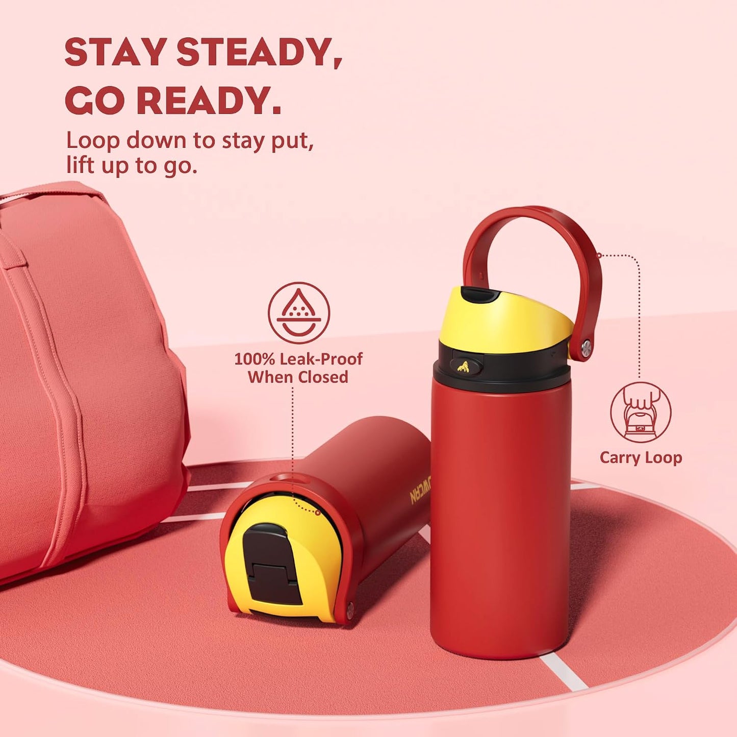 24 oz Travel Water Bottle: 2-in-1 Push-Button Spout & Quick-Flip Straw, Leakproof, Cold 24Hrs, Fits Car Cup Holder, Stainless Steel Cup for Sports, School, Commute, Camping (Mouse's Mischief) - Colors A