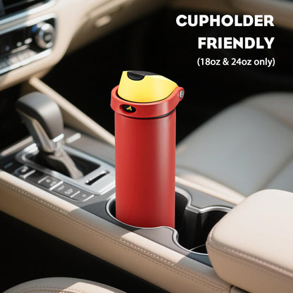 24 oz Travel Water Bottle: 2-in-1 Push-Button Spout & Quick-Flip Straw, Leakproof, Cold 24Hrs, Fits Car Cup Holder, Stainless Steel Cup for Sports, School, Commute, Camping (Mouse's Mischief) - Colors A