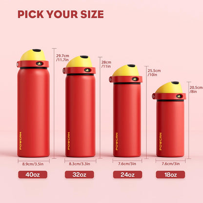 24 oz Travel Water Bottle: 2-in-1 Push-Button Spout & Quick-Flip Straw, Leakproof, Cold 24Hrs, Fits Car Cup Holder, Stainless Steel Cup for Sports, School, Commute, Camping (Mouse's Mischief) - Colors A