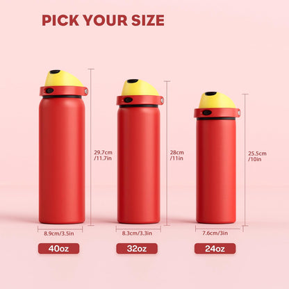 24 oz Travel Water Bottle: 2-in-1 Push-Button Spout & Quick-Flip Straw, Leakproof, Cold 24Hrs, Fits Car Cup Holder, Stainless Steel Cup for Sports, School, Commute, Camping (Mouse's Mischief) - Colors A