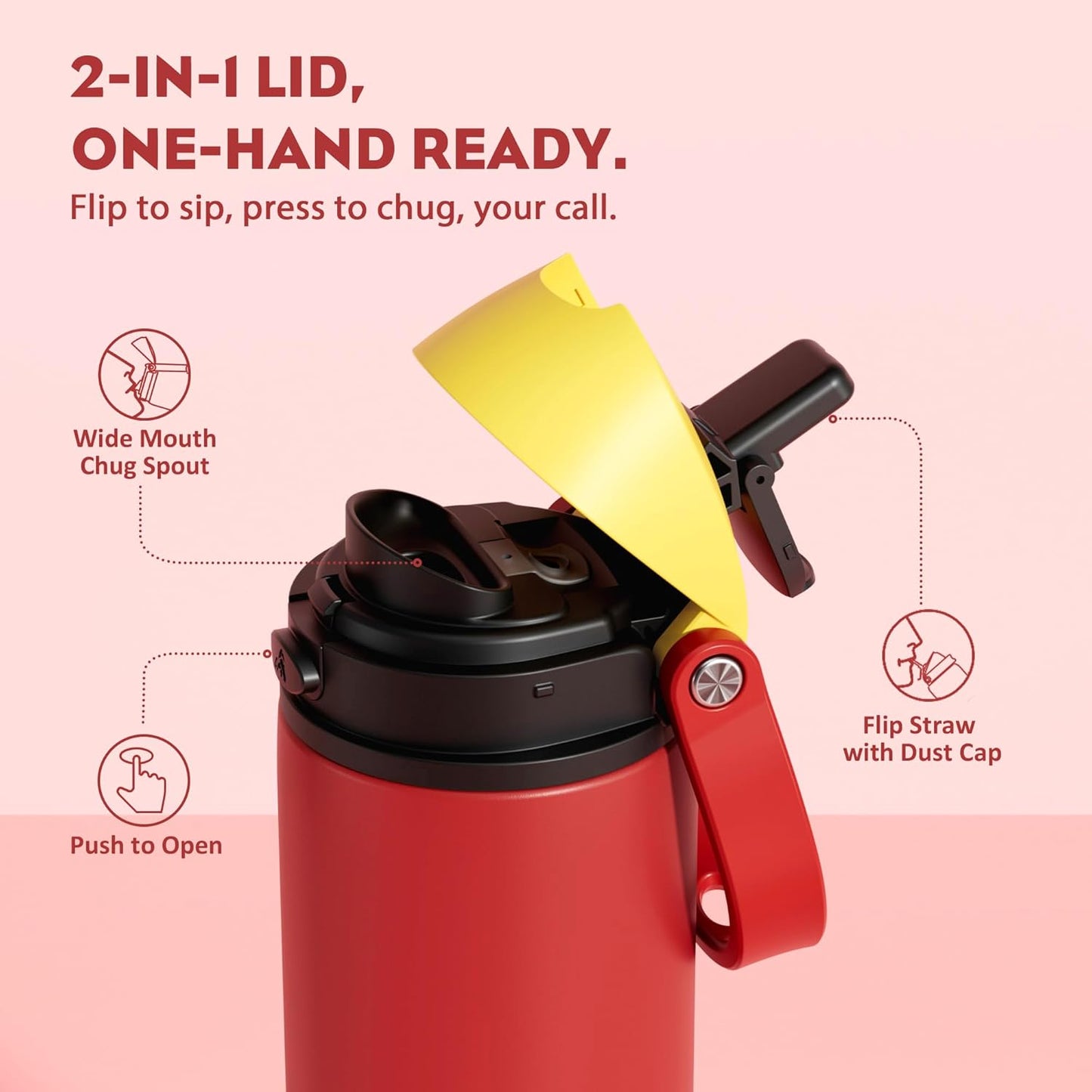 24 oz Travel Water Bottle: 2-in-1 Push-Button Spout & Quick-Flip Straw, Leakproof, Cold 24Hrs, Fits Car Cup Holder, Stainless Steel Cup for Sports, School, Commute, Camping (Mouse's Mischief) - Colors A