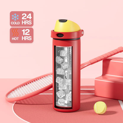 24 oz Travel Water Bottle: 2-in-1 Push-Button Spout & Quick-Flip Straw, Leakproof, Cold 24Hrs, Fits Car Cup Holder, Stainless Steel Cup for Sports, School, Commute, Camping (Mouse's Mischief) - Colors A