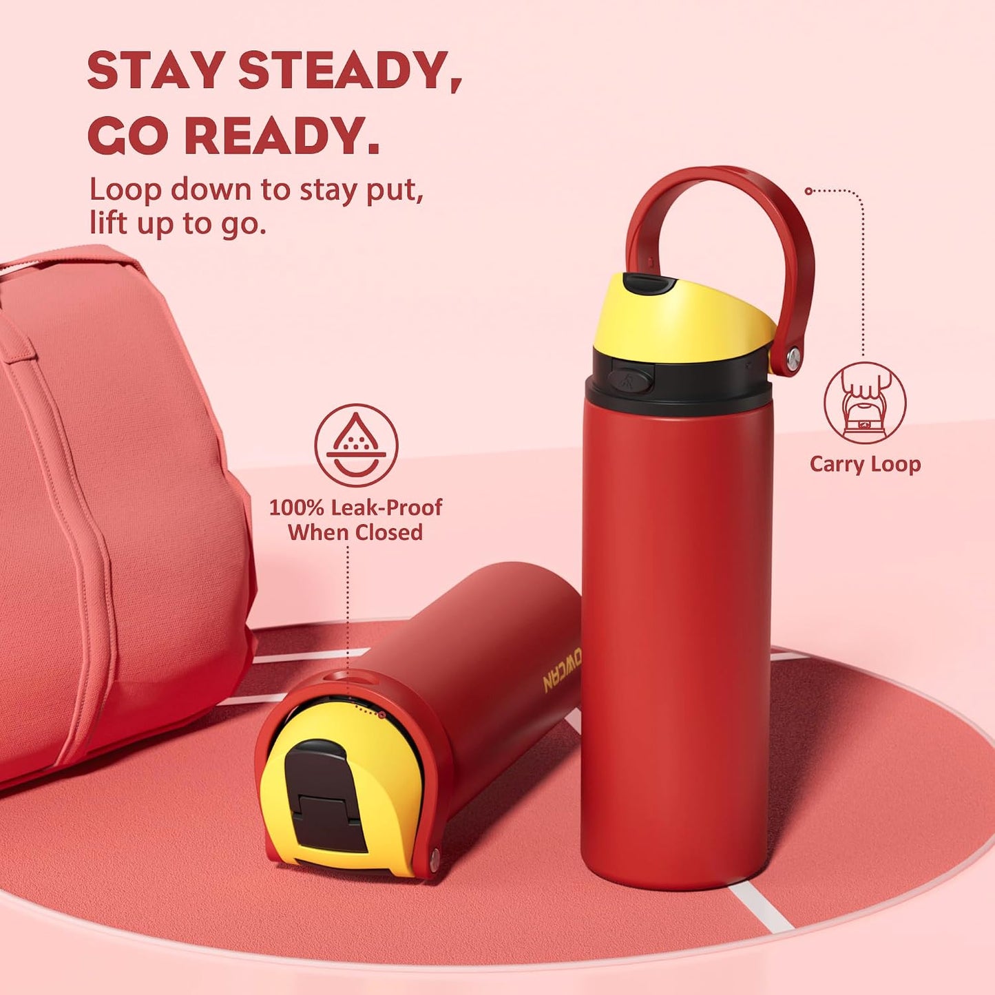 24 oz Travel Water Bottle: 2-in-1 Push-Button Spout & Quick-Flip Straw, Leakproof, Cold 24Hrs, Fits Car Cup Holder, Stainless Steel Cup for Sports, School, Commute, Camping (Mouse's Mischief) - Colors A