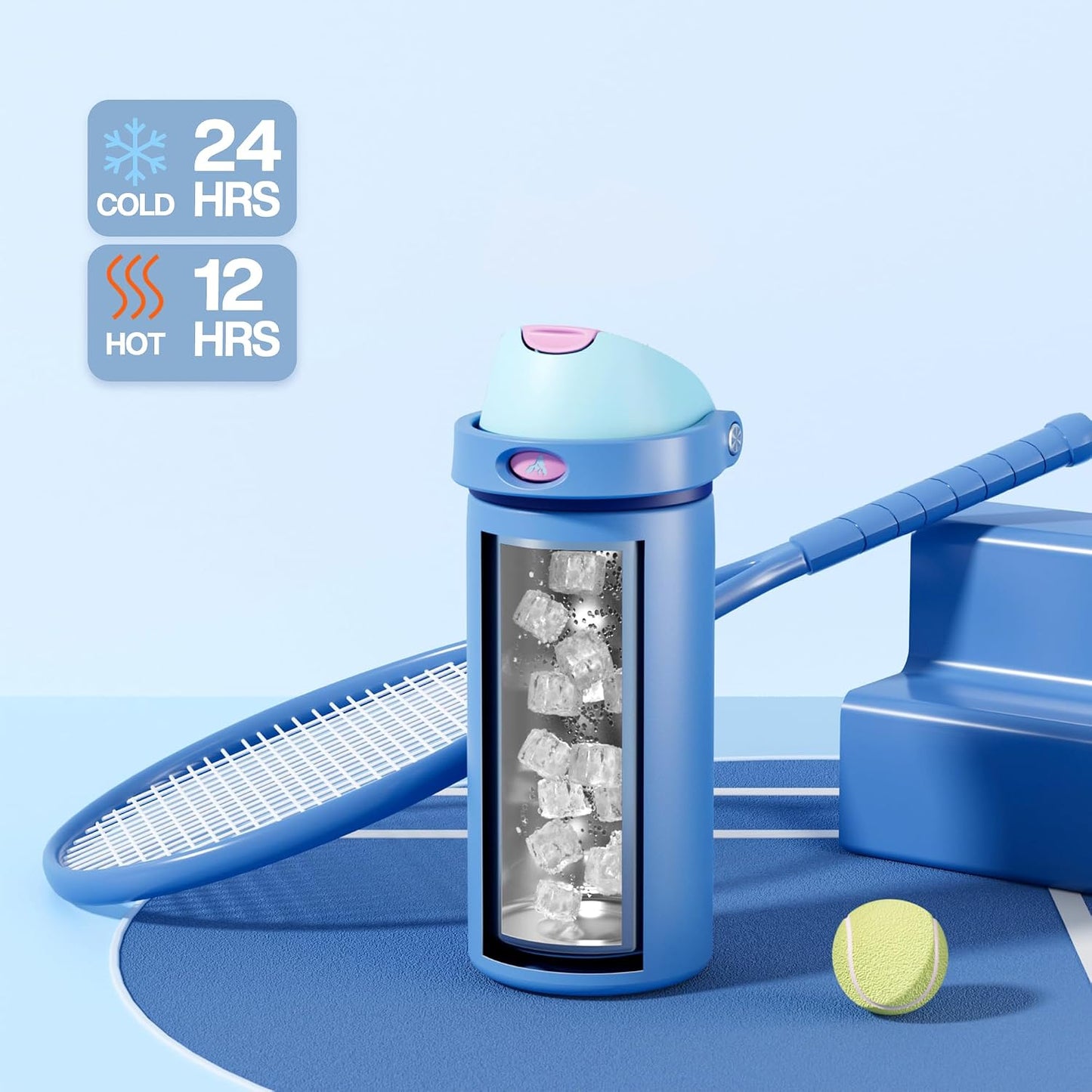 24 oz Travel Water Bottle: 2-in-1 Push-Button Spout & Quick-Flip Straw, Leakproof, Cold 24Hrs, Fits Car Cup Holder, Stainless Steel Cup for Sports, School, Commute, Camping (Mouse's Mischief) - Colors A