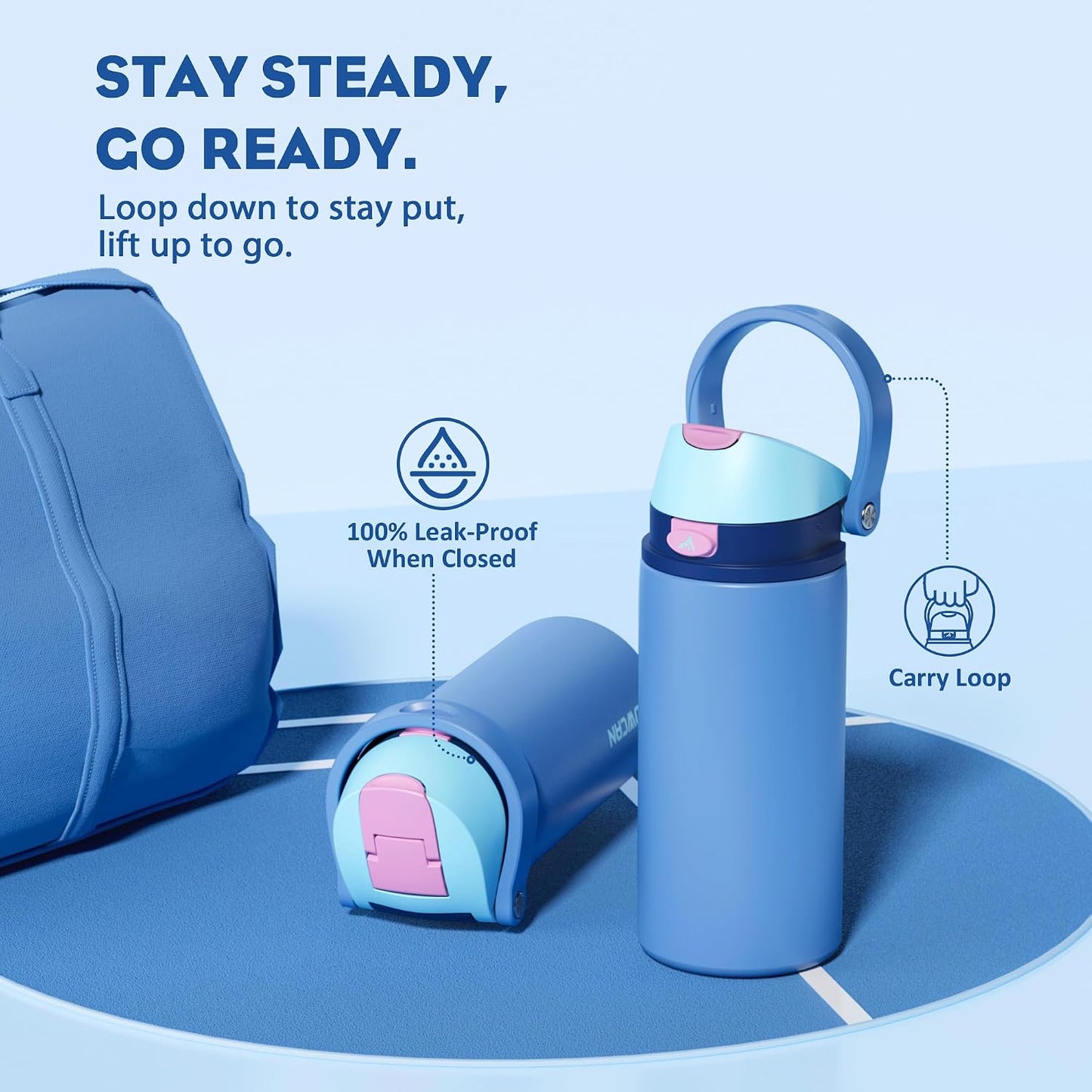 24 oz Travel Water Bottle: 2-in-1 Push-Button Spout & Quick-Flip Straw, Leakproof, Cold 24Hrs, Fits Car Cup Holder, Stainless Steel Cup for Sports, School, Commute, Camping (Mouse's Mischief) - Colors A