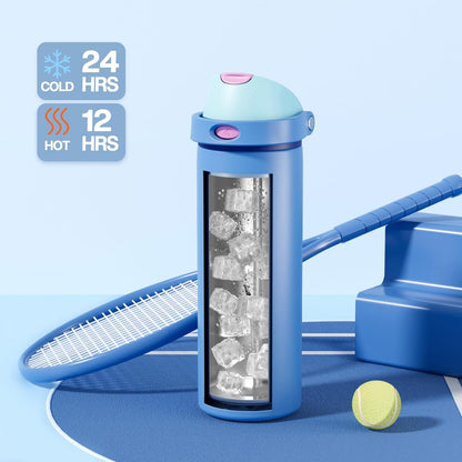 24 oz Travel Water Bottle: 2-in-1 Push-Button Spout & Quick-Flip Straw, Leakproof, Cold 24Hrs, Fits Car Cup Holder, Stainless Steel Cup for Sports, School, Commute, Camping (Mouse's Mischief) - Colors A