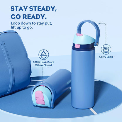 24 oz Travel Water Bottle: 2-in-1 Push-Button Spout & Quick-Flip Straw, Leakproof, Cold 24Hrs, Fits Car Cup Holder, Stainless Steel Cup for Sports, School, Commute, Camping (Mouse's Mischief) - Colors A